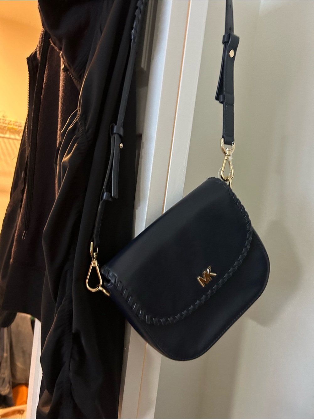 Michael Kors Black Leather Mini Crossbody with Gold Hardware